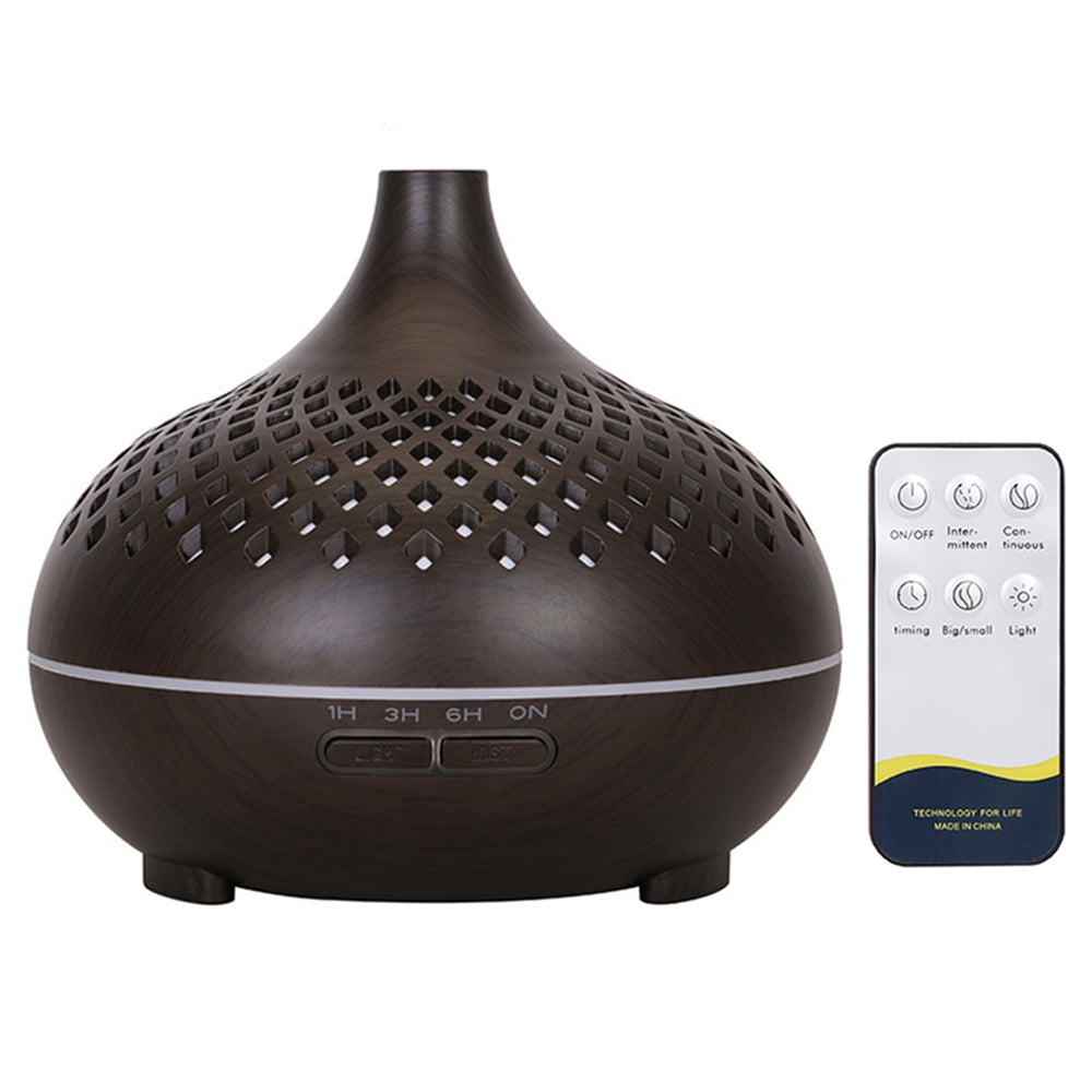 500ml Hollow Humidifier Wood Grain Colorful Light Essential Oil Diffuser with Remote Control (No CE Certificate)