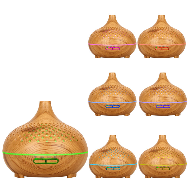 500ml Hollow Humidifier Wood Grain Colorful Light Essential Oil Diffuser with Remote Control (No CE Certificate)