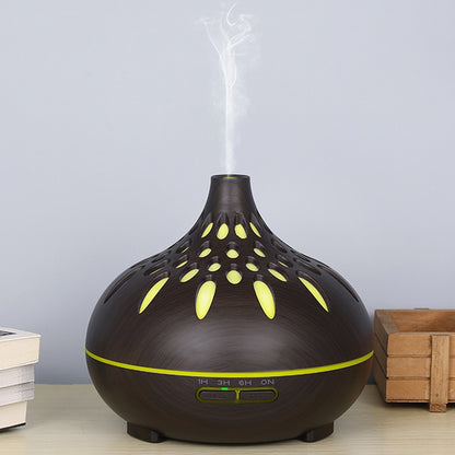 500ml Mute Humidifier Colorful Light Wood Grain Hollow Aroma Diffuser with Remote Control (No CE Certificate)