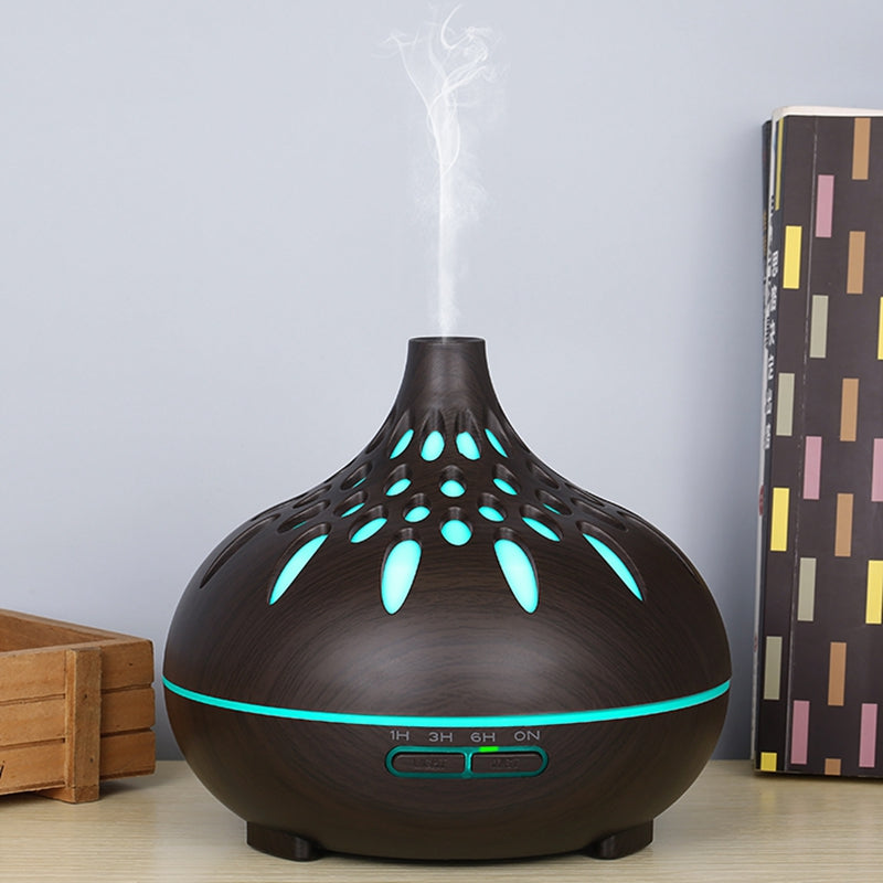 500ml Mute Humidifier Colorful Light Wood Grain Hollow Aroma Diffuser with Remote Control (No CE Certificate)