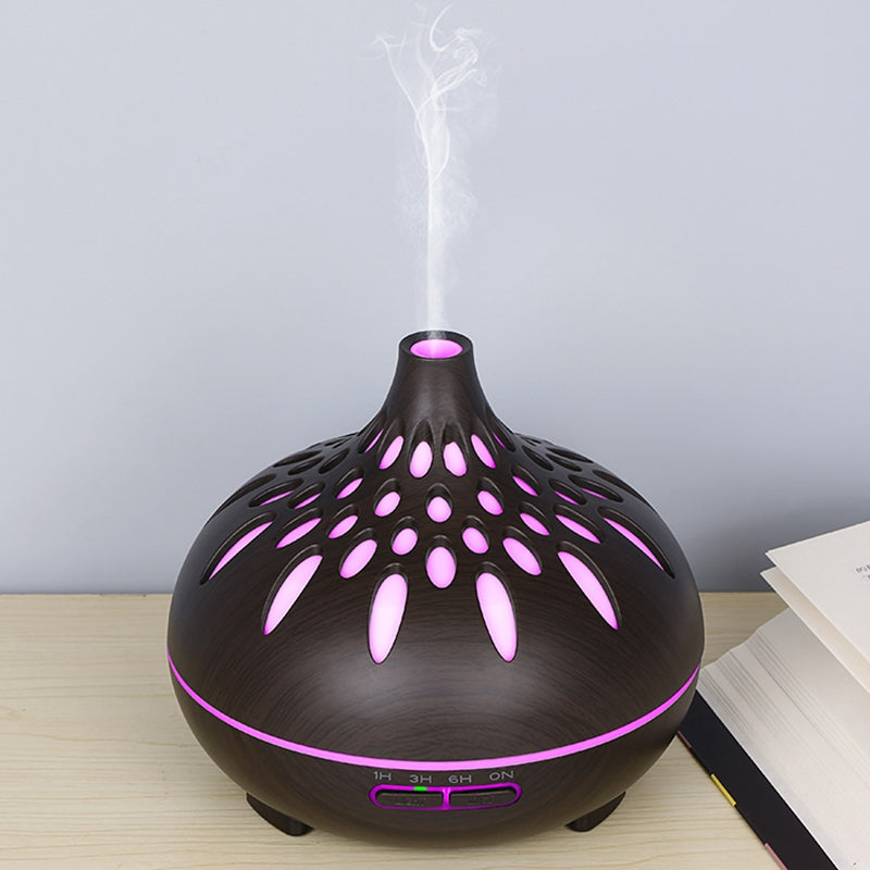 500ml Mute Humidifier Colorful Light Wood Grain Hollow Aroma Diffuser with Remote Control (No CE Certificate)