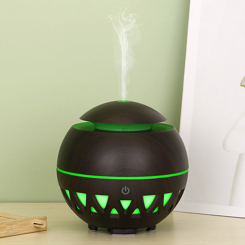 160ml Ultrasonic Humidifier Wood Grain Hollow Mist Humidifier with Colorful Light (No CE Certificate)