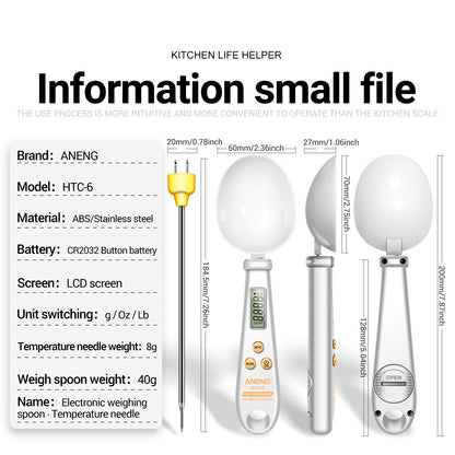 ANENG 2-in-1 ABS+Stainless Steel Digital Display Electronic Kitchen Thermometer Food Weight Measuring Spoon