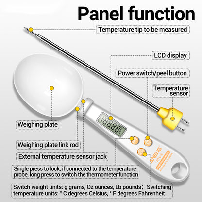 ANENG 2-in-1 ABS+Stainless Steel Digital Display Electronic Kitchen Thermometer Food Weight Measuring Spoon