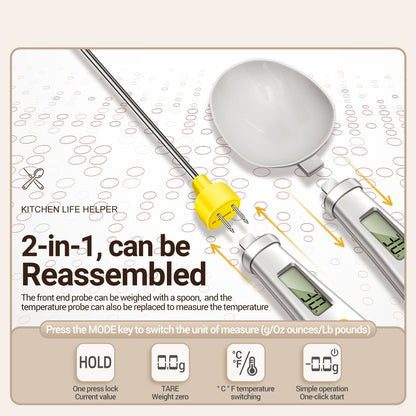 ANENG 2-in-1 ABS+Stainless Steel Digital Display Electronic Kitchen Thermometer Food Weight Measuring Spoon