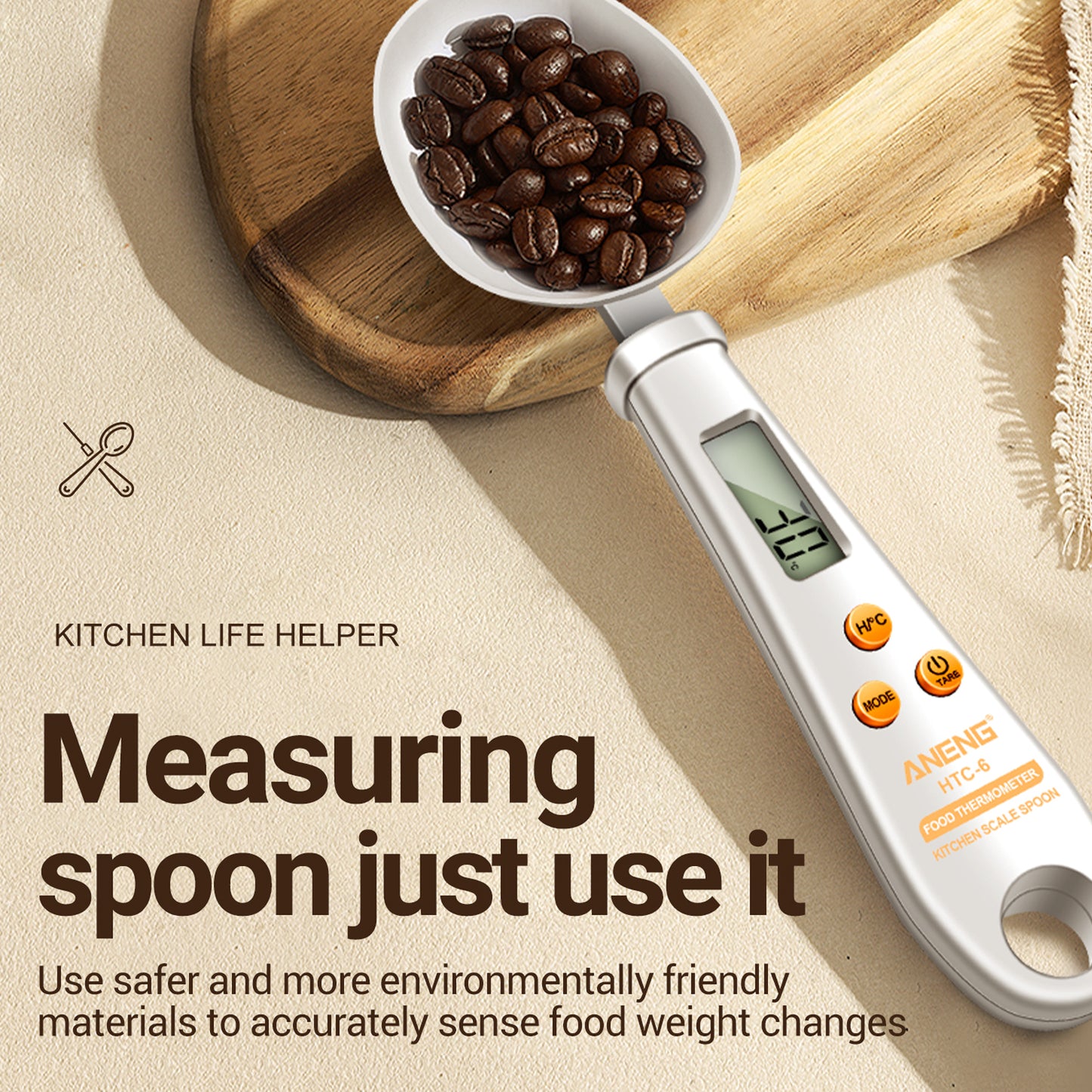 ANENG 2-in-1 ABS+Stainless Steel Digital Display Electronic Kitchen Thermometer Food Weight Measuring Spoon