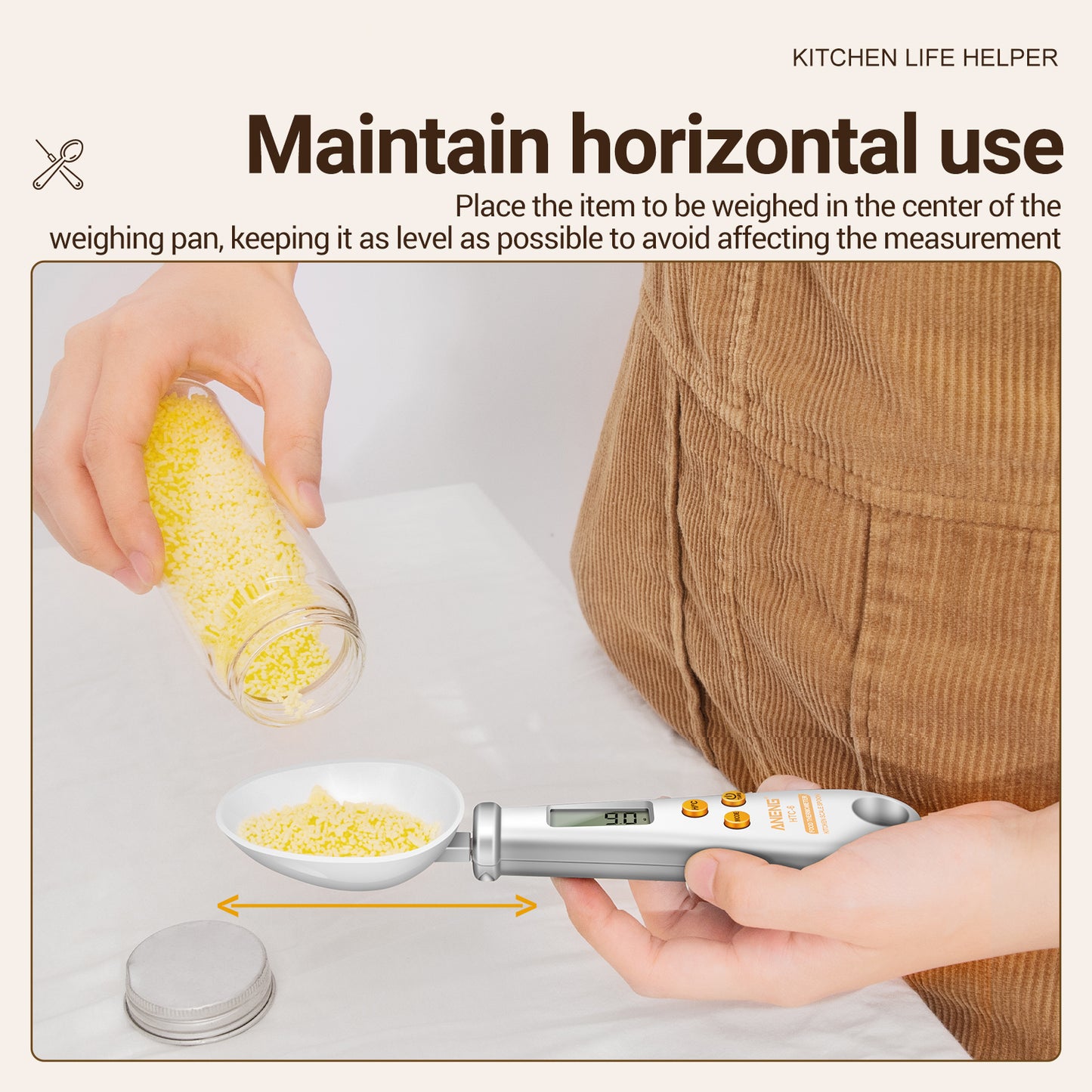 ANENG 2-in-1 ABS+Stainless Steel Digital Display Electronic Kitchen Thermometer Food Weight Measuring Spoon