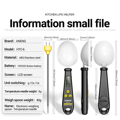 ANENG 2-in-1 ABS+Stainless Steel Digital Display Electronic Kitchen Thermometer Food Weight Measuring Spoon