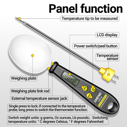 ANENG 2-in-1 ABS+Stainless Steel Digital Display Electronic Kitchen Thermometer Food Weight Measuring Spoon