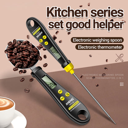 ANENG 2-in-1 ABS+Stainless Steel Digital Display Electronic Kitchen Thermometer Food Weight Measuring Spoon