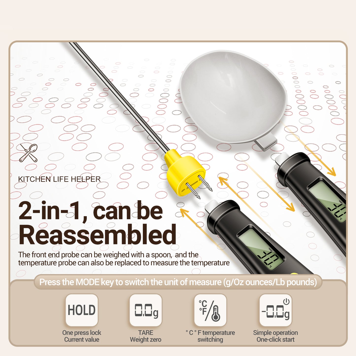 ANENG 2-in-1 ABS+Stainless Steel Digital Display Electronic Kitchen Thermometer Food Weight Measuring Spoon