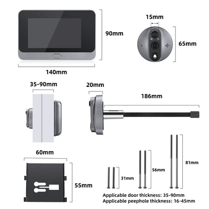 W88 4.3 inch Peephole Video Doorbell 1080P Camera WiFi Door Peephole Viewer Support PIR Motion Detection Night Light