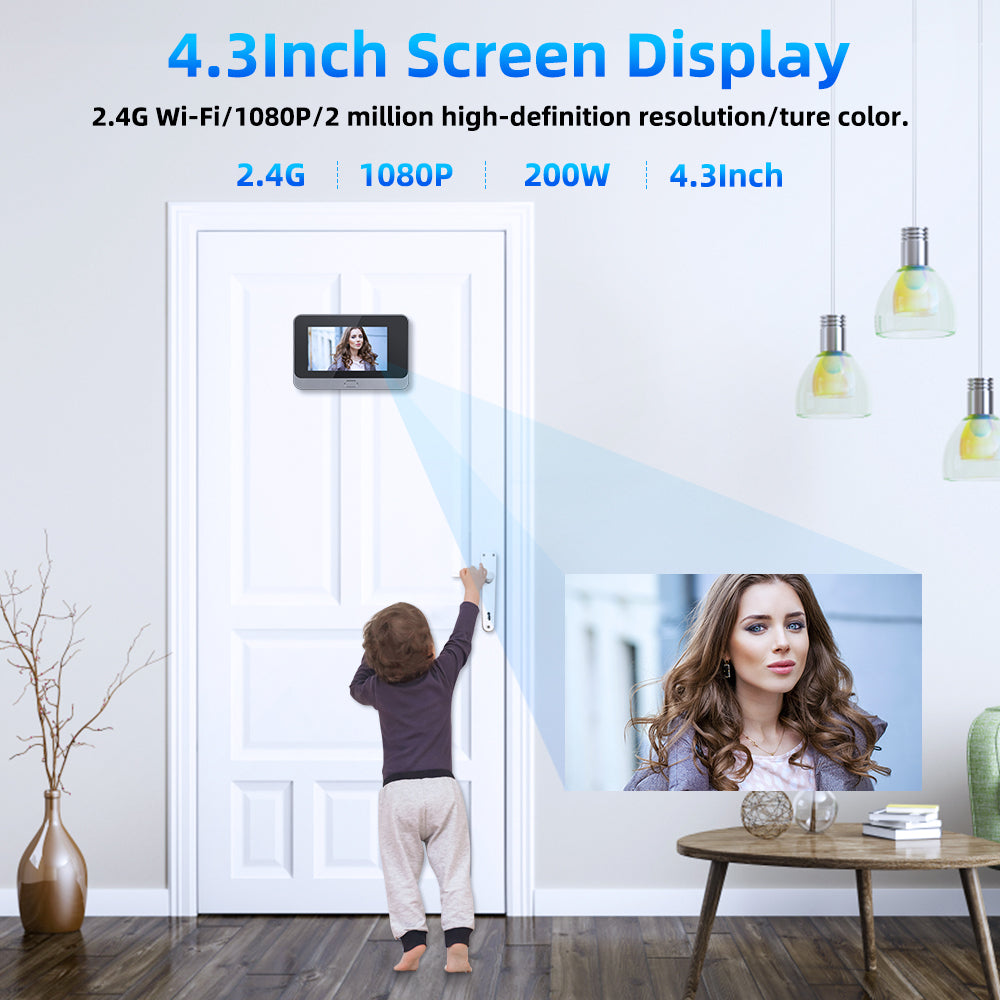 W88 4.3 inch Peephole Video Doorbell 1080P Camera WiFi Door Peephole Viewer Support PIR Motion Detection Night Light