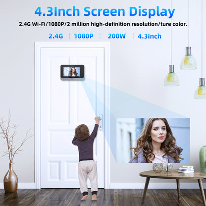 W88 4.3 inch Peephole Video Doorbell 1080P Camera WiFi Door Peephole Viewer Support PIR Motion Detection Night Light
