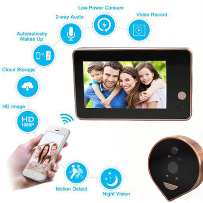 SY-38 4.3 Inch Smart WiFi Door Peephole Viewer 1080P Digital Peephole Doorbell Camera with Two-Way Audio, PIR Human Detection