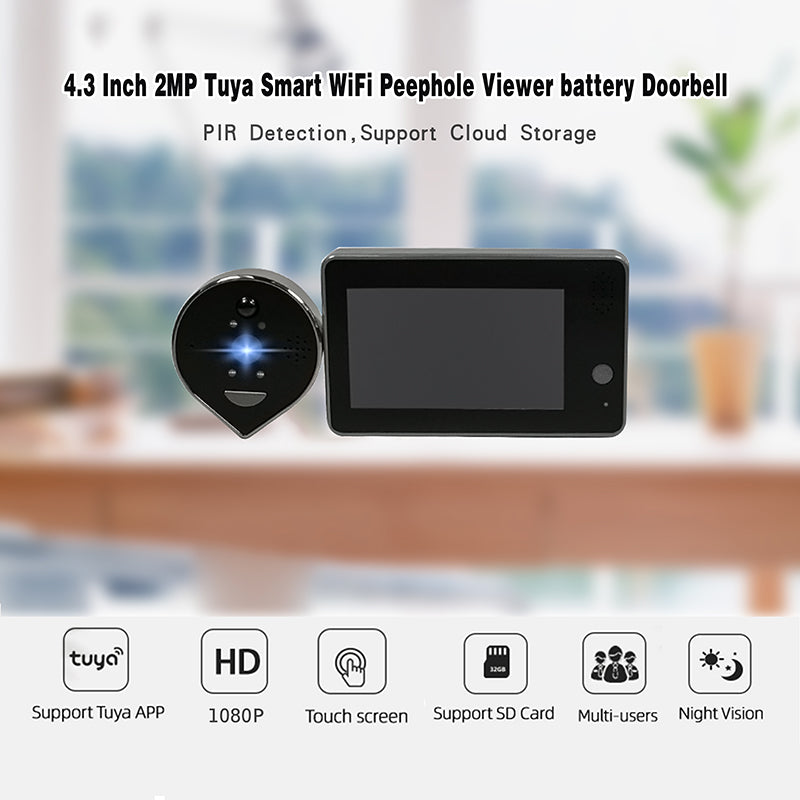 SY-38 4.3 Inch Smart WiFi Door Peephole Viewer 1080P Digital Peephole Doorbell Camera with Two-Way Audio, PIR Human Detection