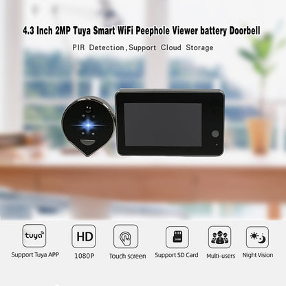 SY-38 4.3 Inch Smart WiFi Door Peephole Viewer 1080P Digital Peephole Doorbell Camera with Two-Way Audio, PIR Human Detection