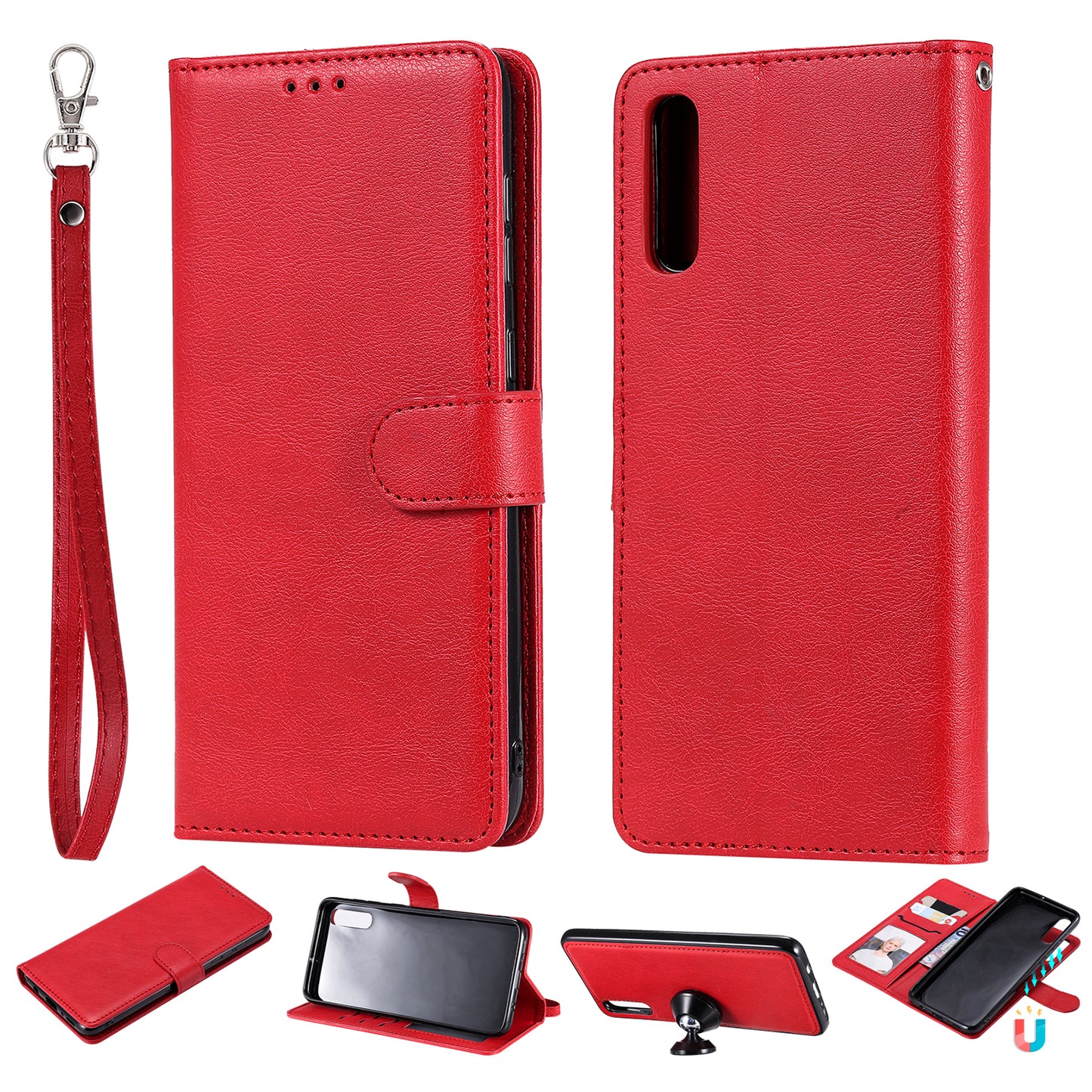 For Samsung Galaxy A50  /  A50s  /  A30s KT Leather Series-3 Detachable 2-in-1 Phone Case PU Leather Stand Wallet Cover with Strap