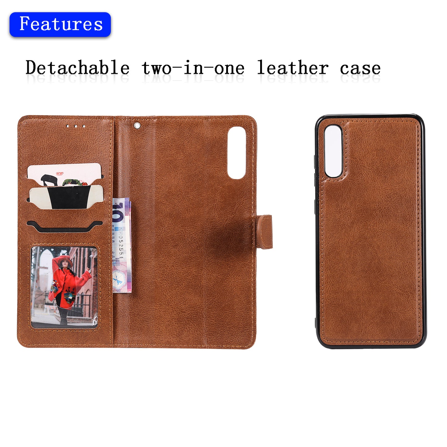 For Samsung Galaxy A50  /  A50s  /  A30s KT Leather Series-3 Detachable 2-in-1 Phone Case PU Leather Stand Wallet Cover with Strap
