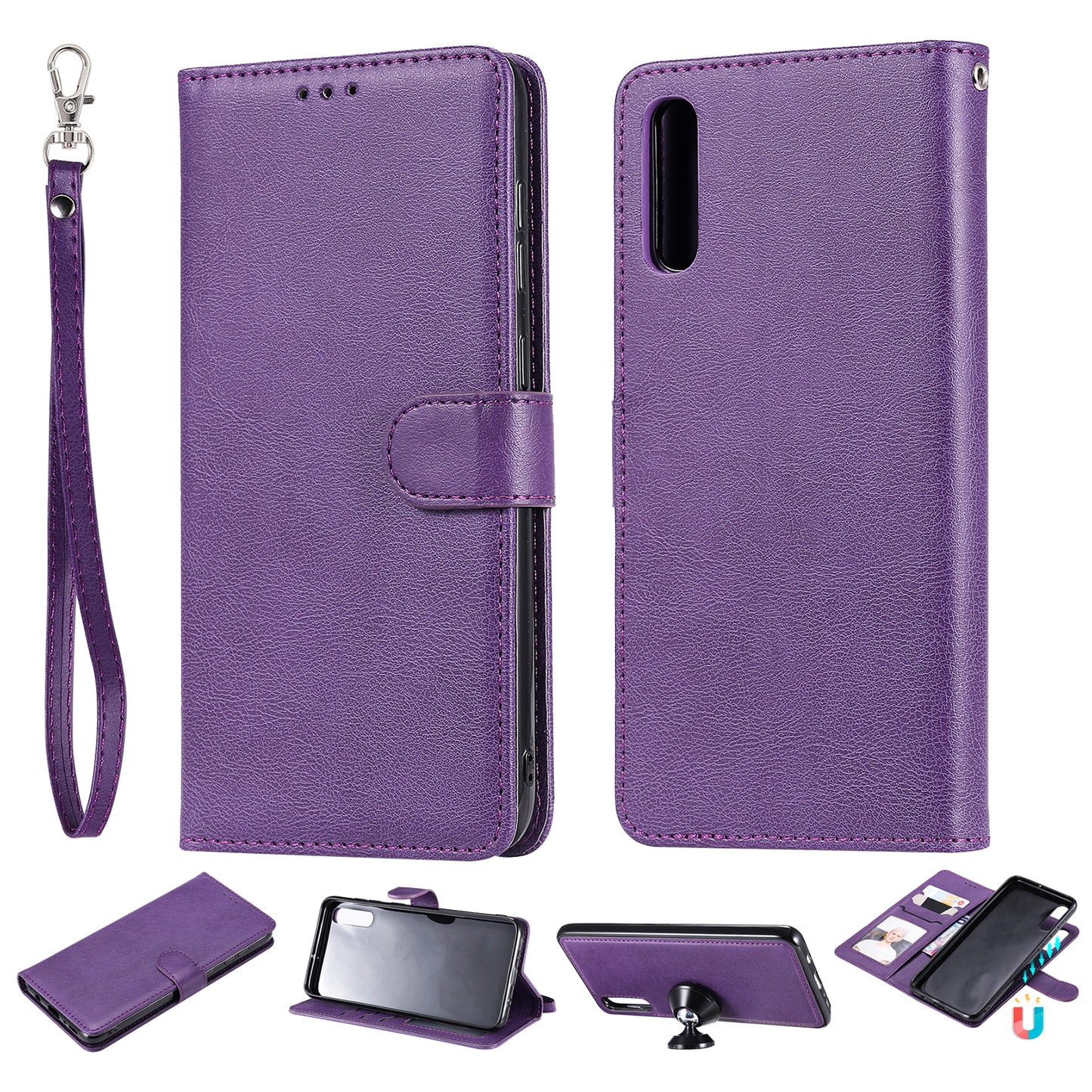 For Samsung Galaxy A50  /  A50s  /  A30s KT Leather Series-3 Detachable 2-in-1 Phone Case PU Leather Stand Wallet Cover with Strap
