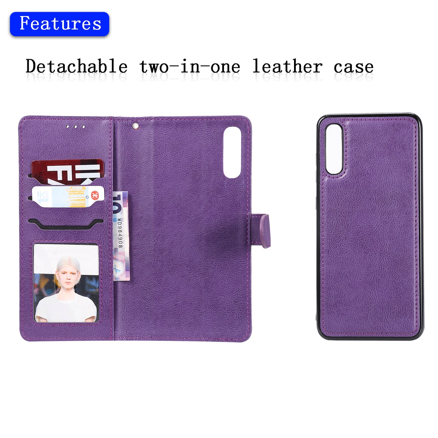 For Samsung Galaxy A50  /  A50s  /  A30s KT Leather Series-3 Detachable 2-in-1 Phone Case PU Leather Stand Wallet Cover with Strap