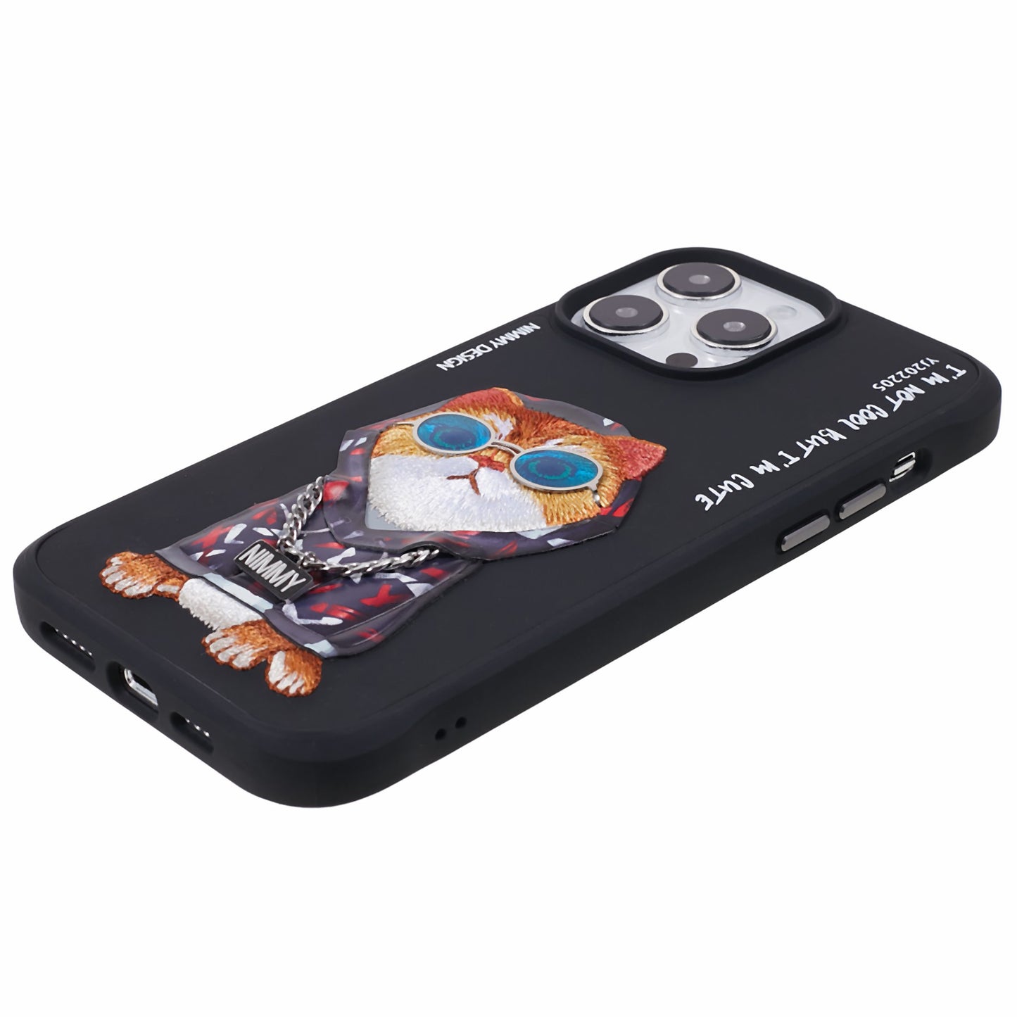 NIMMY Glasses Pet Series for iPhone 14 Pro Max Embroidery Anti-fall Phone Case PU Leather+PC+TPU Back Cover