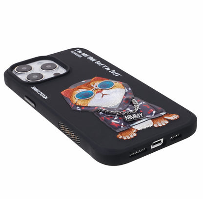 NIMMY Glasses Pet Series for iPhone 14 Pro Max Embroidery Anti-fall Phone Case PU Leather+PC+TPU Back Cover