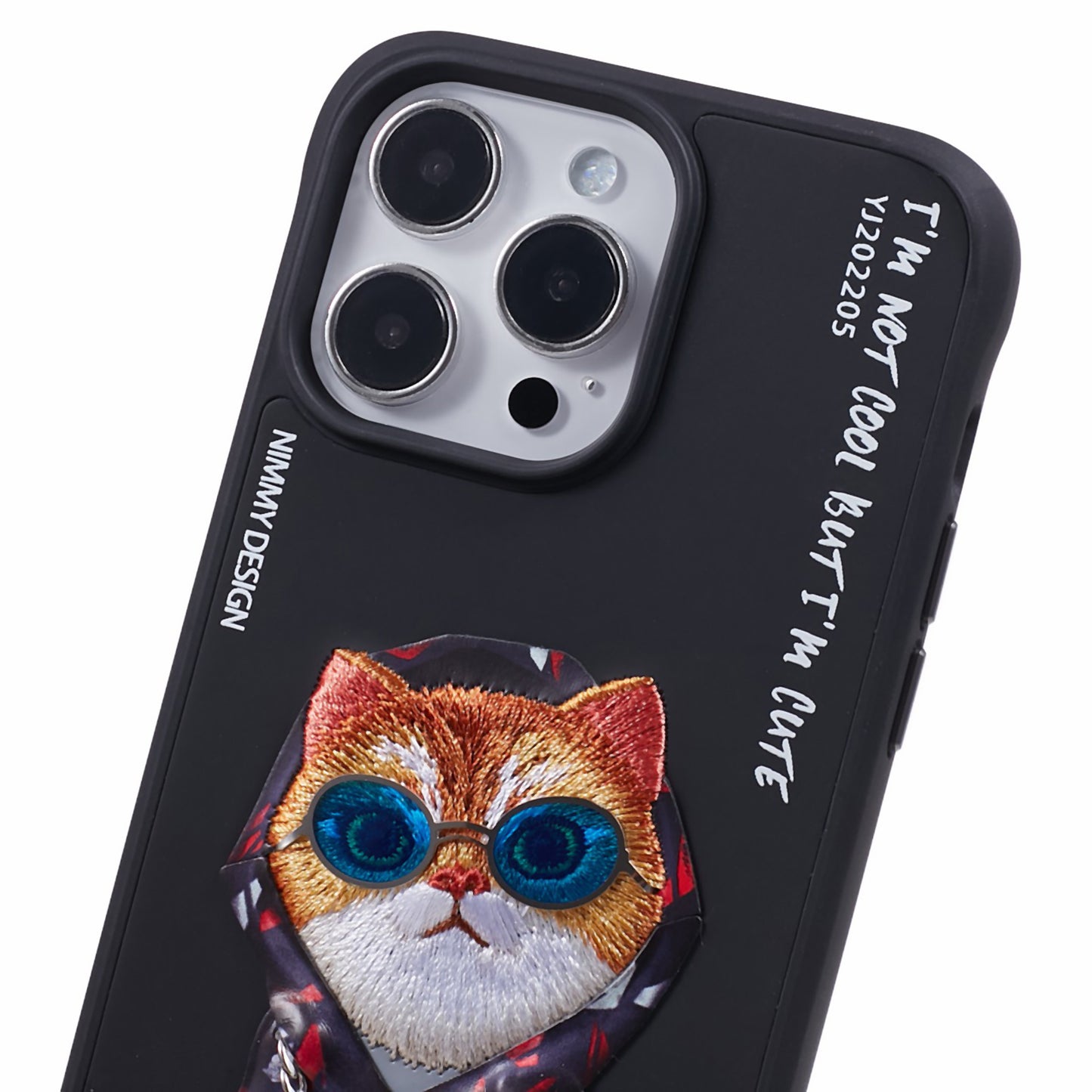 NIMMY Glasses Pet Series for iPhone 14 Pro Max Embroidery Anti-fall Phone Case PU Leather+PC+TPU Back Cover
