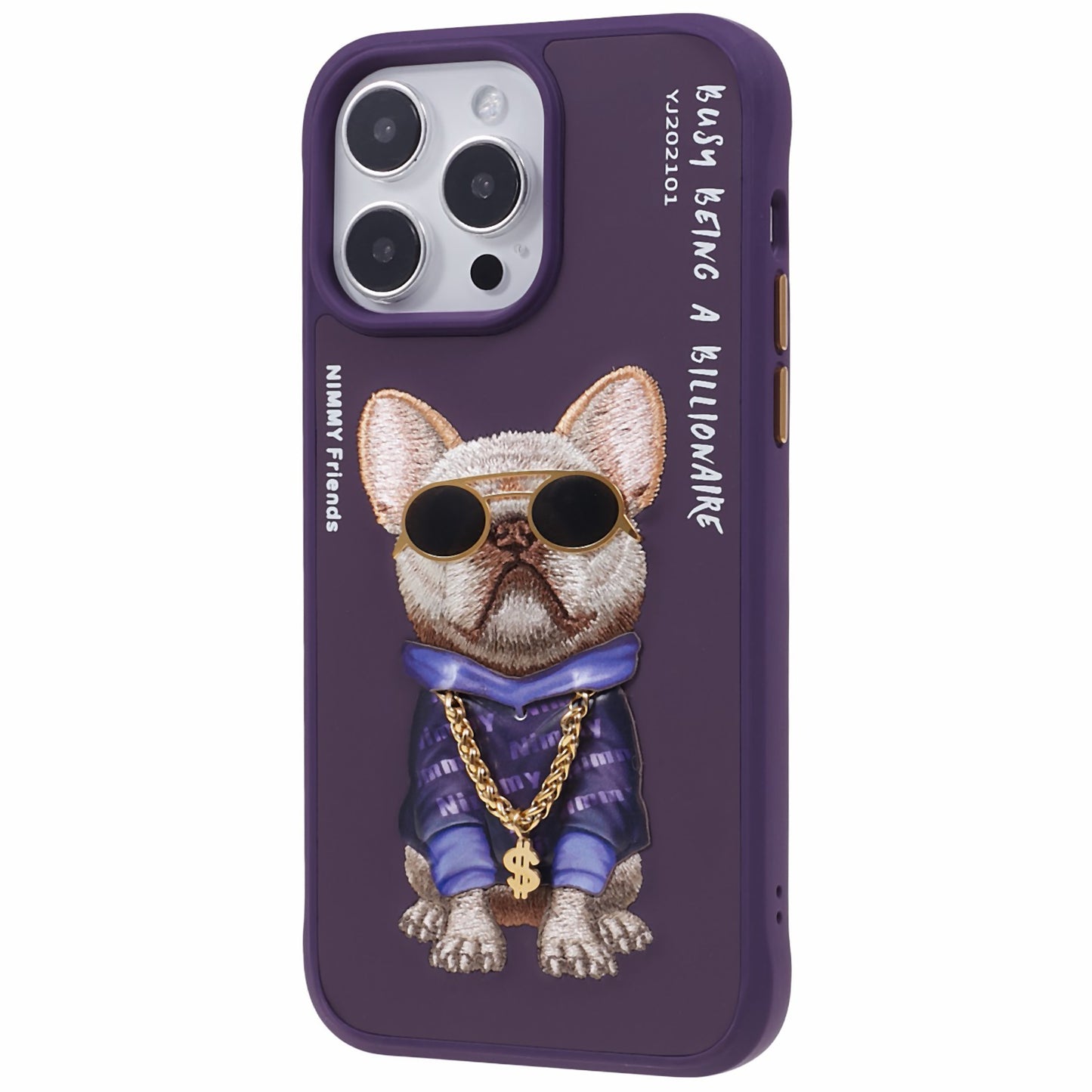 NIMMY Glasses Pet Series for iPhone 14 Pro Max Embroidery Anti-fall Phone Case PU Leather+PC+TPU Back Cover