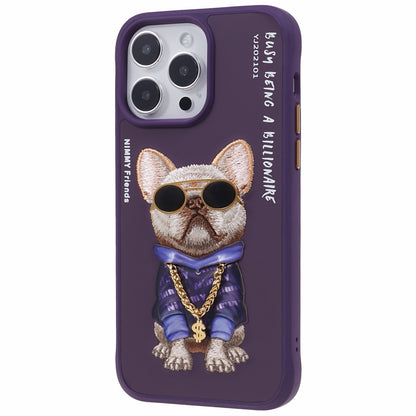 NIMMY Glasses Pet Series for iPhone 14 Pro Max Embroidery Anti-fall Phone Case PU Leather+PC+TPU Back Cover