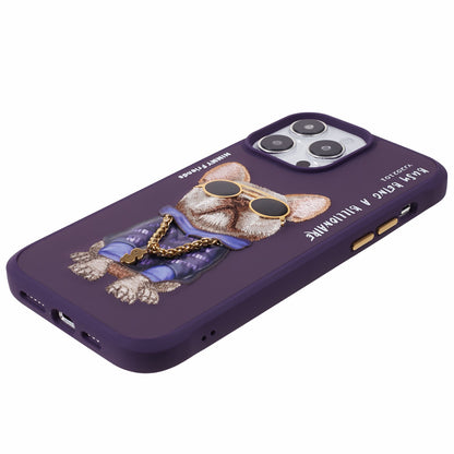 NIMMY Glasses Pet Series for iPhone 14 Pro Max Embroidery Anti-fall Phone Case PU Leather+PC+TPU Back Cover