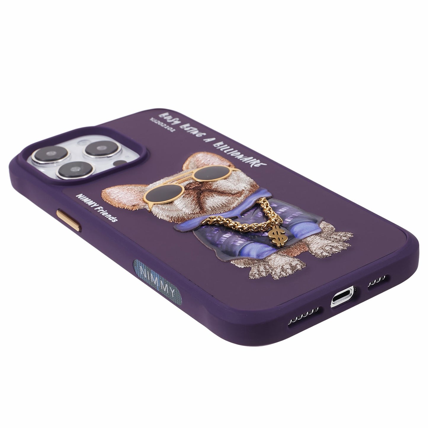 NIMMY Glasses Pet Series for iPhone 14 Pro Max Embroidery Anti-fall Phone Case PU Leather+PC+TPU Back Cover