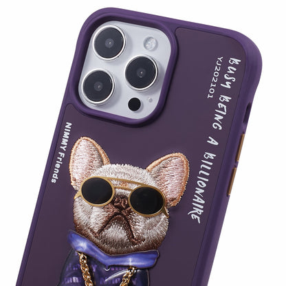 NIMMY Glasses Pet Series for iPhone 14 Pro Max Embroidery Anti-fall Phone Case PU Leather+PC+TPU Back Cover