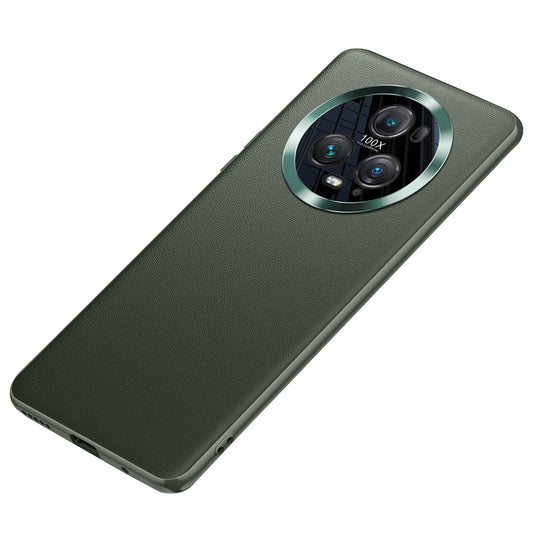 For Honor Magic5 Pro Metal Lens Design Camera Protection Phone Case PU Leather Coated TPU+PC Anti-Scratch Cover (2nd Gen)