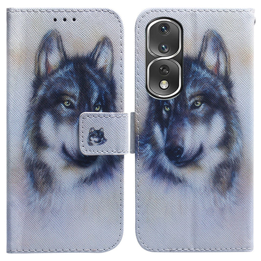 Pattern Printing Cover for Honor 80 Pro 5G , Magnetic Clasp PU Leather Wallet Stand Phone Case with Strap