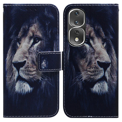 Pattern Printing Cover for Honor 80 Pro 5G , Magnetic Clasp PU Leather Wallet Stand Phone Case with Strap