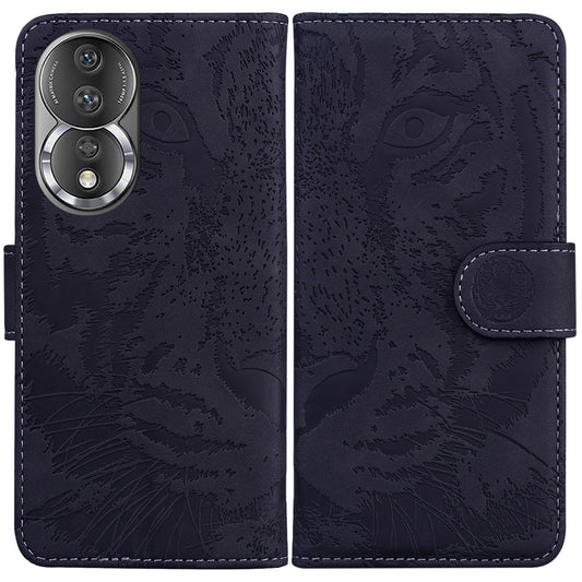For Honor 80 5G PU Leather Phone Case Tiger Pattern Imprinted Folding Stand Wallet Cover