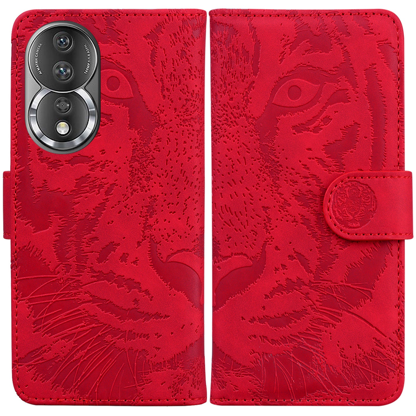 For Honor 80 5G PU Leather Phone Case Tiger Pattern Imprinted Folding Stand Wallet Cover