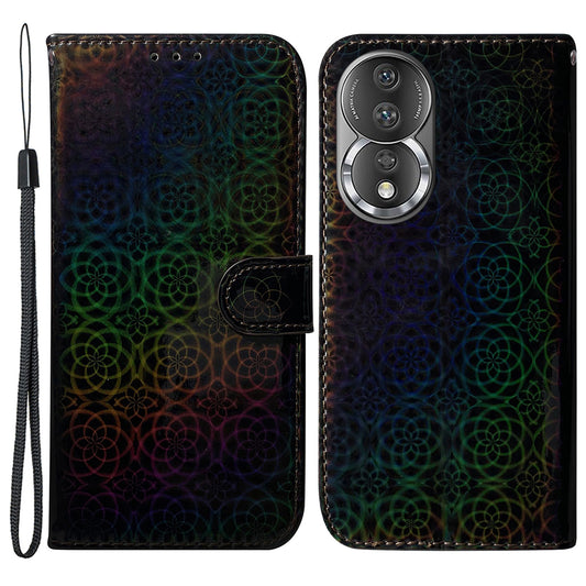 Leather Phone Case For Honor 80 5G , Wallet Stand Dazzling Flower Pattern Anti-scratch Phone Cover with Strap