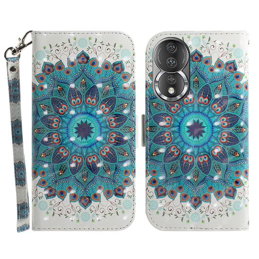 For Honor 80 5G Drop-proof Phone Case PU Leather Flip Phone Wallet Cover with Strap