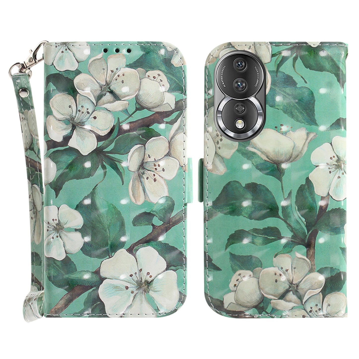 For Honor 80 5G Drop-proof Phone Case PU Leather Flip Phone Wallet Cover with Strap