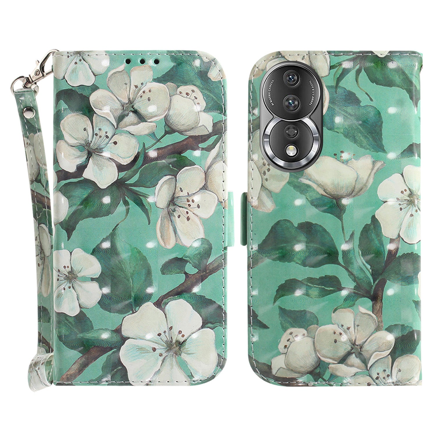 For Honor 80 5G Drop-proof Phone Case PU Leather Flip Phone Wallet Cover with Strap