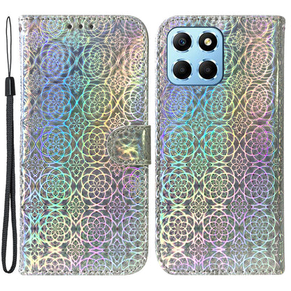 For Honor X8 5G Stand Magnetic Flip Phone Cover Leather Dazzling Flower Pattern Wallet Case with Strap