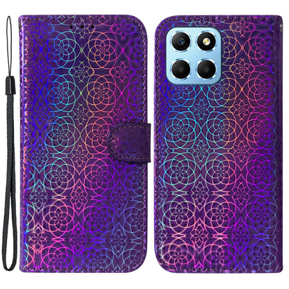 For Honor X8 5G Stand Magnetic Flip Phone Cover Leather Dazzling Flower Pattern Wallet Case with Strap
