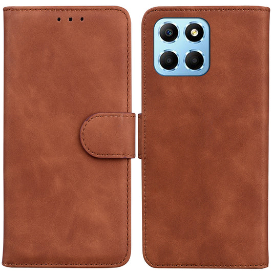 For Honor X8 5G Anti-Fingerprint Leather Phone Case Solid Color Stand Wallet Cover
