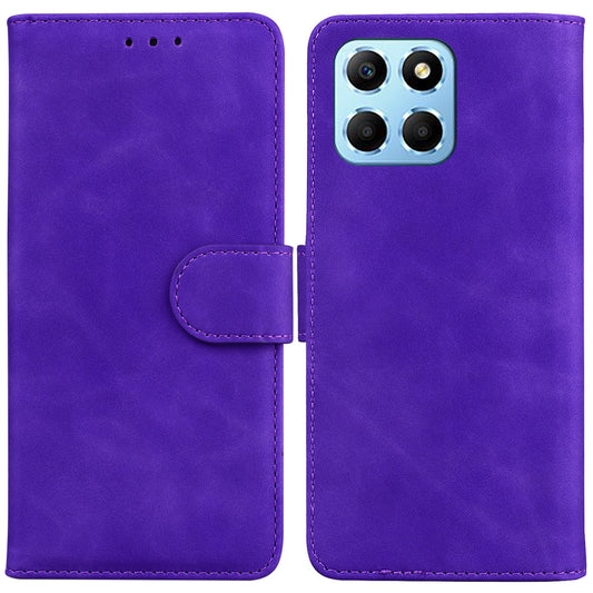 For Honor X8 5G Anti-Fingerprint Leather Phone Case Solid Color Stand Wallet Cover