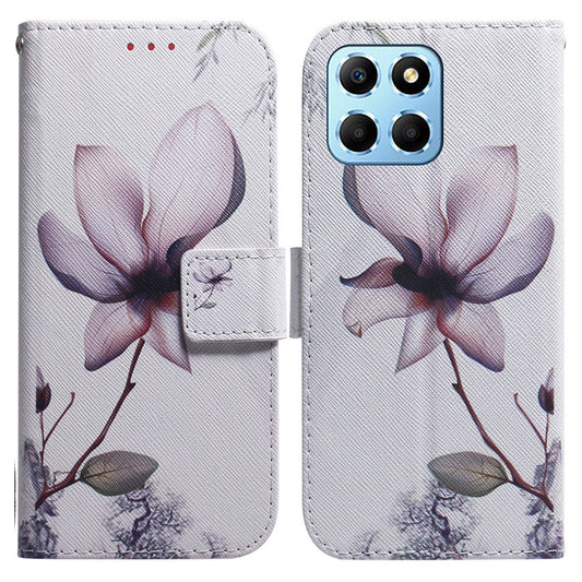For Honor X8 5G PU Leather Folio Wallet Case Pattern Printing Stand Phone Cover with Wrist Strap