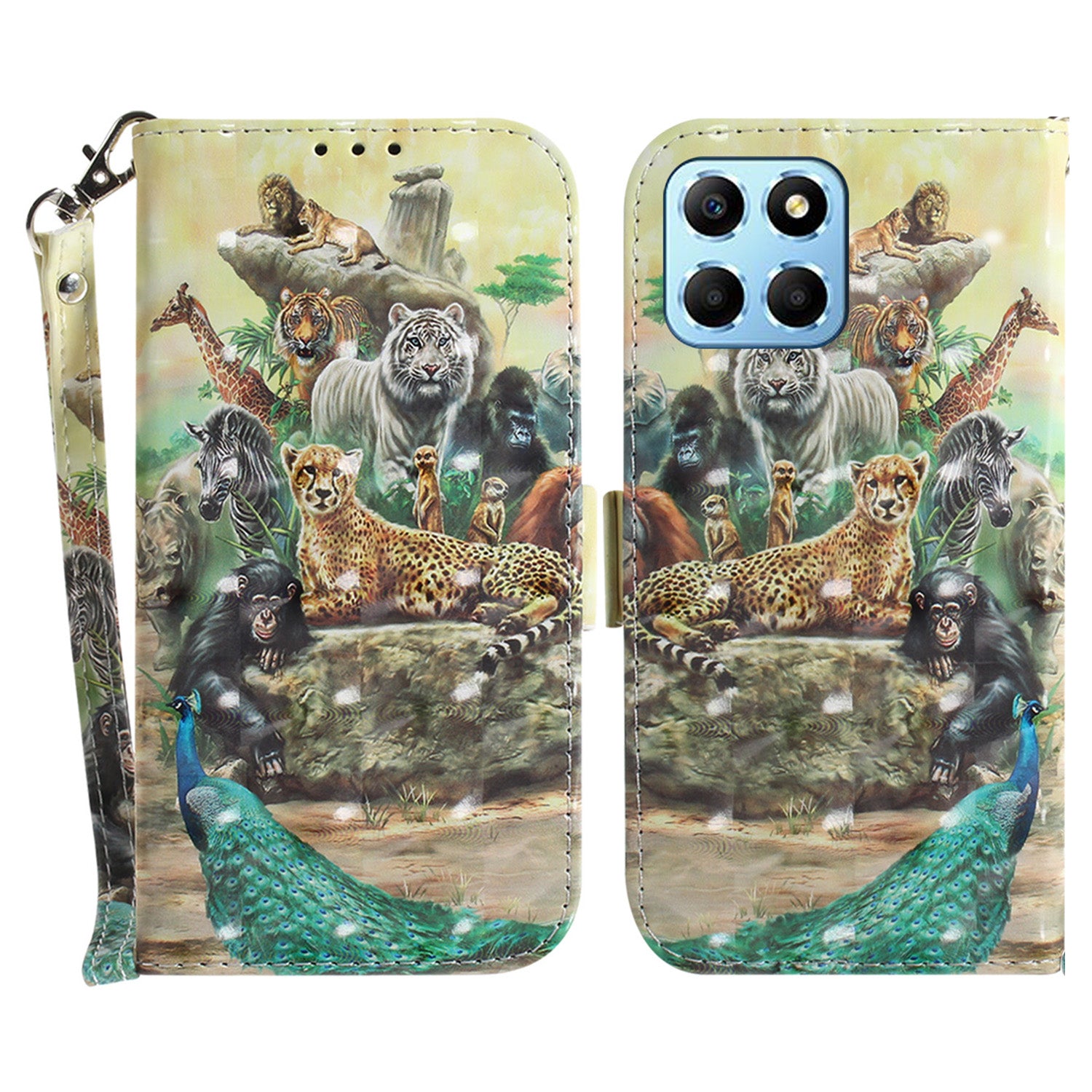 PU Leather Case for Honor X8 5G Protective Shell Wallet Phone Flip Cover with Strap