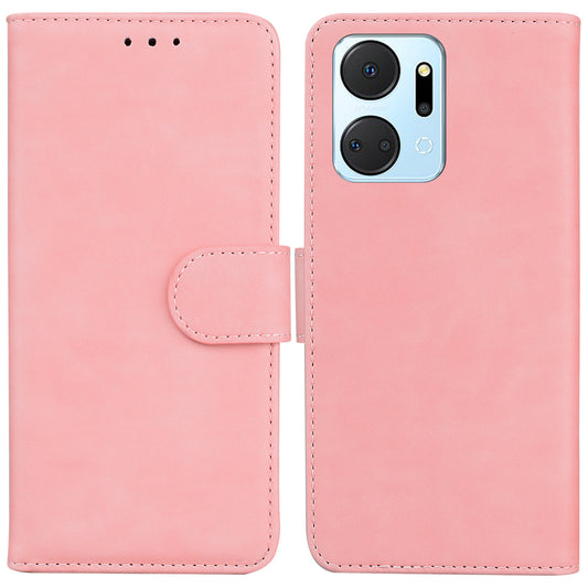 For Honor X7a 5G Solid Color Flip Phone Cover PU Leather Wallet Case with Stand