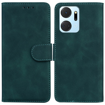 For Honor X7a 5G Solid Color Flip Phone Cover PU Leather Wallet Case with Stand
